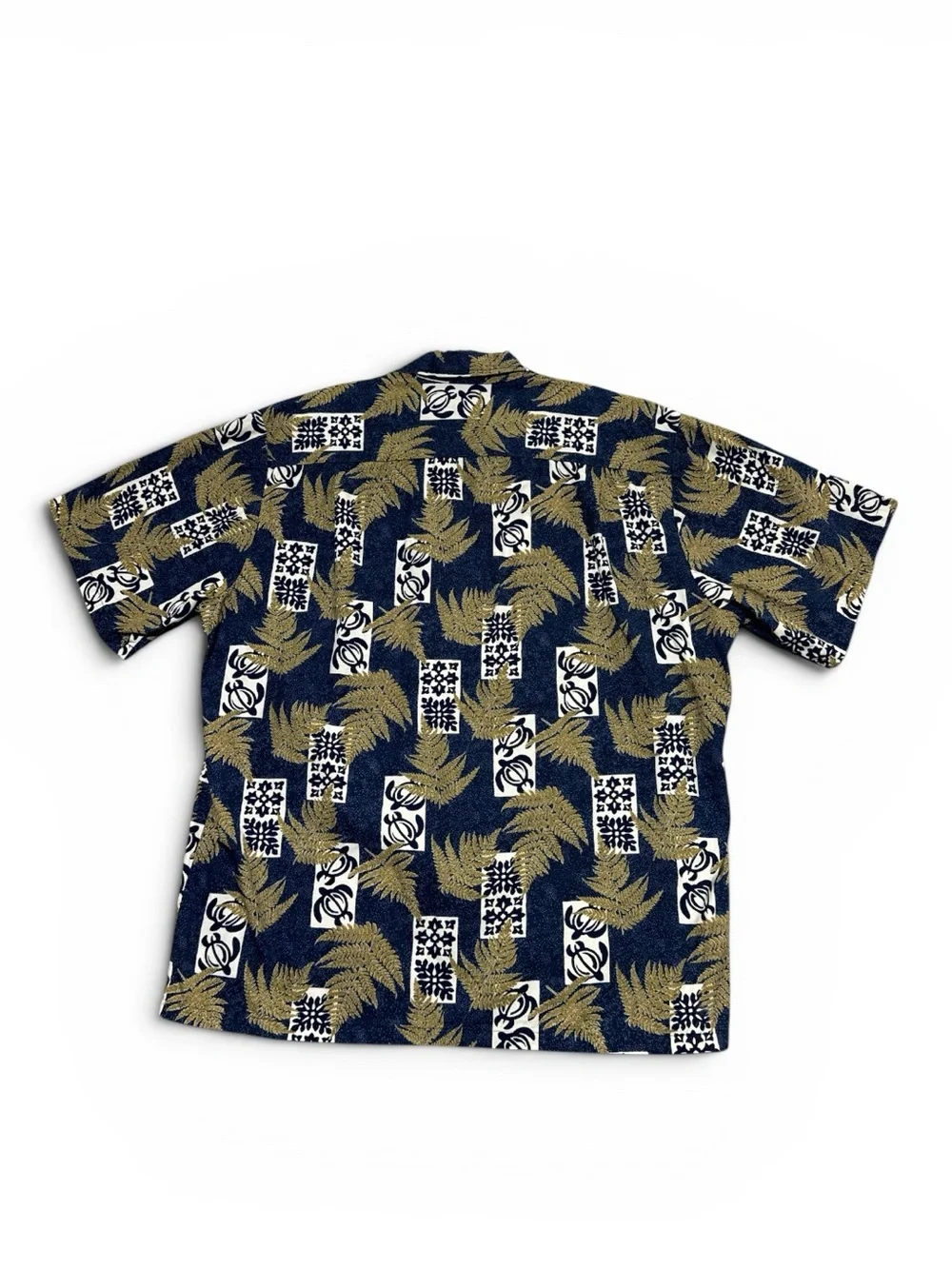 Men's Navy Turtle Palm Print Short-Sleeve Hawaiian Shirt Sz XL